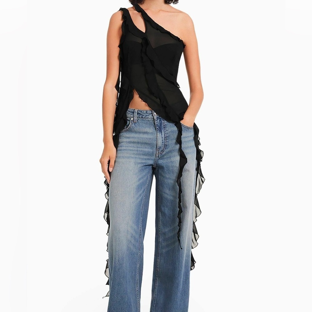 Bershka Black Sheer Ruffle Slip